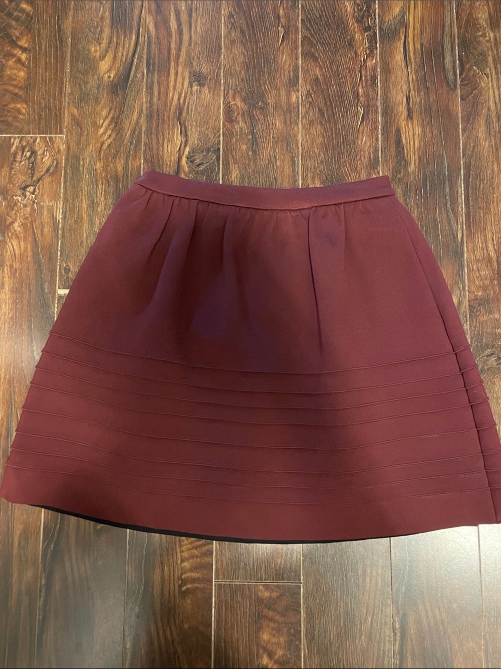 Maje Burgundy A-Line Skirt with Pintuck Detail